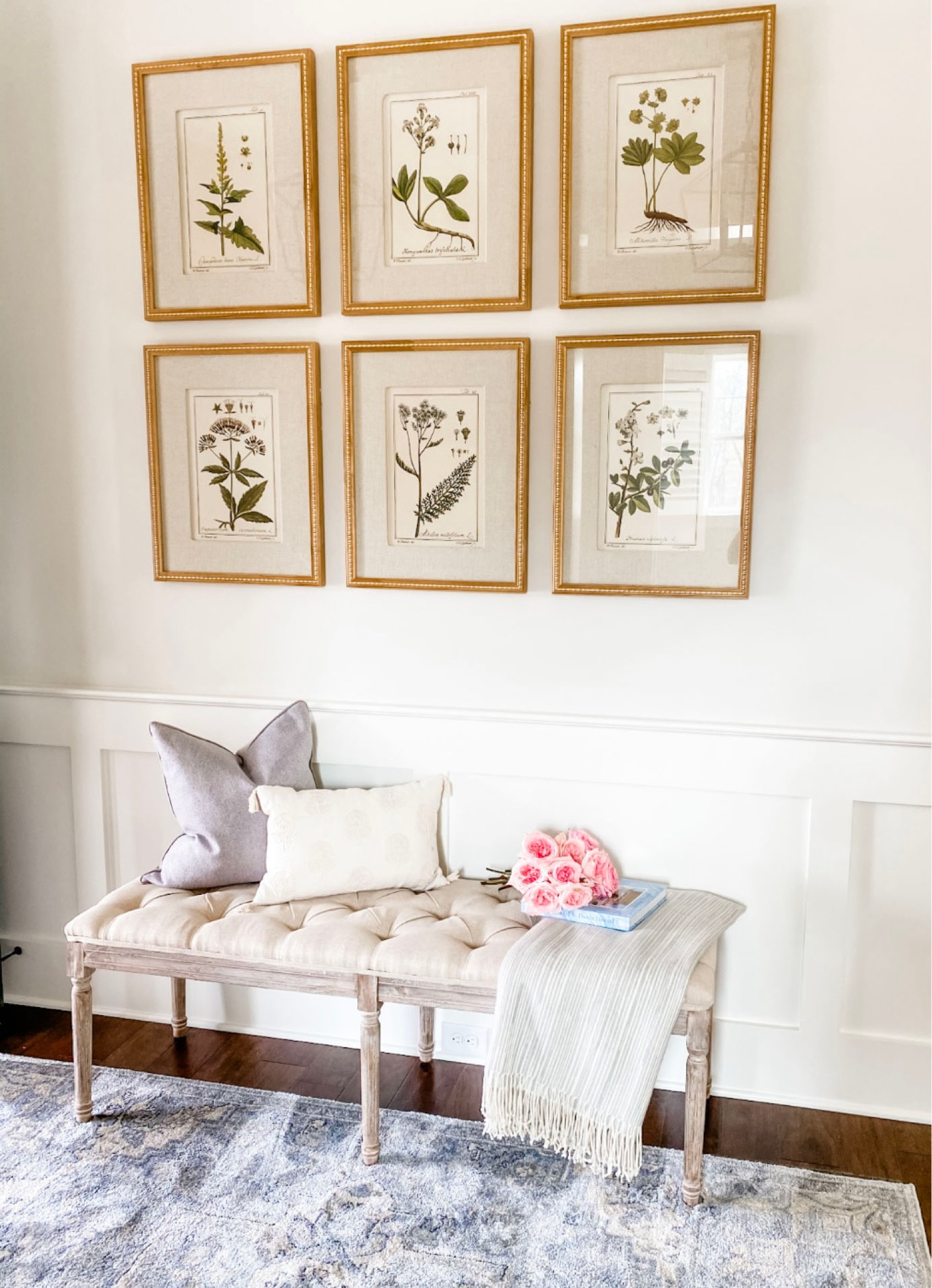 Botanical prints entryway bench and soft blue rugs! Entryway home decor!

#LTKhome #LTKFind