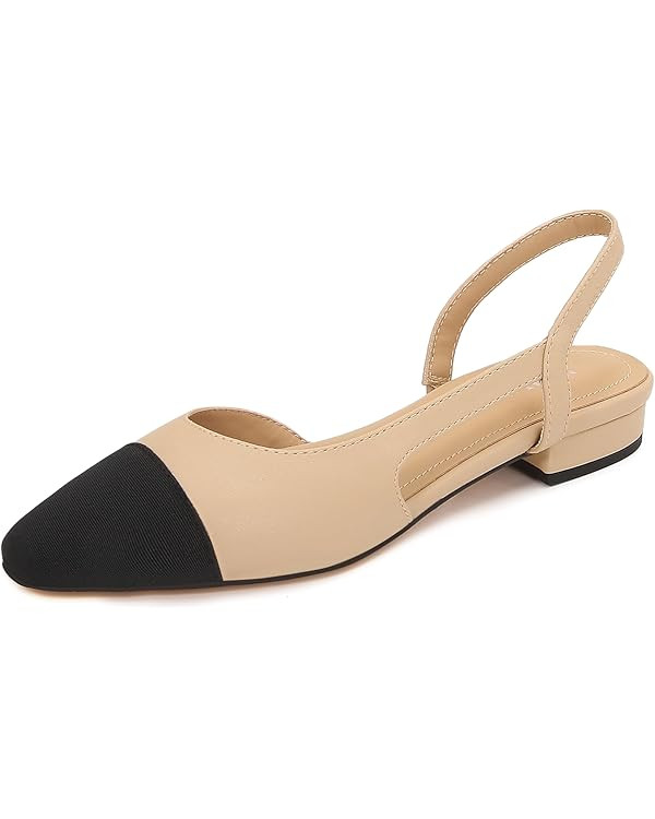 Slingback Flats for Women Cap Toe Two Tone Flat Pumps Work Office Shoes | Amazon (US)