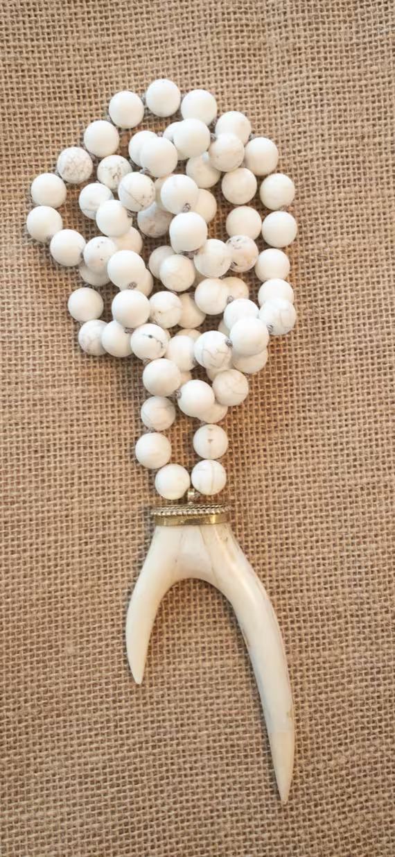 Knotted White Turquoise with White Flat Ox Bone Horn | Etsy (US)