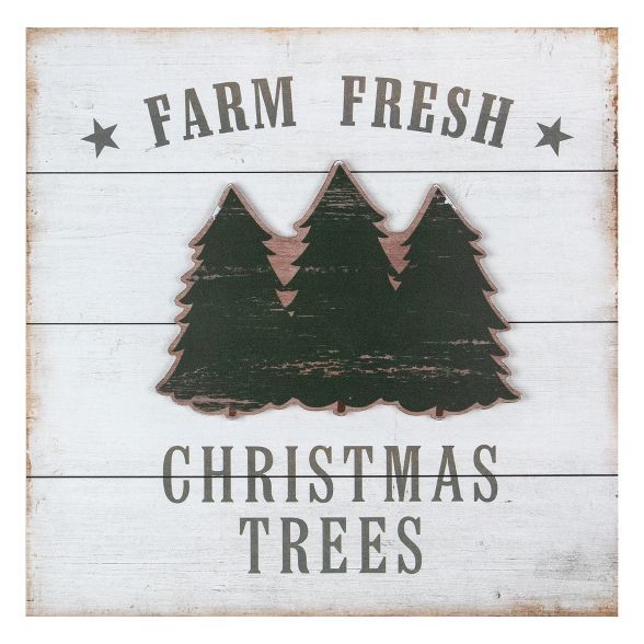 Northlight 16" White Washed Farm Fresh Christmas Trees Wooden Wall Sign | Target