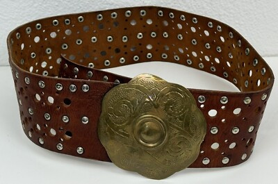 Vintage Bohemian Wide Leather Medallion Belt Womens 34 Inch | eBay US