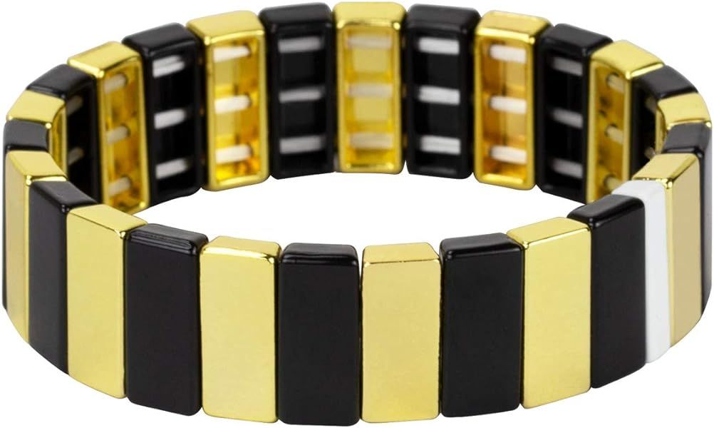 Allzedream Enamel Bracelets Stretch Bangle Colorful Tile Beads Elastic Stackable Colorblock Brace... | Amazon (US)