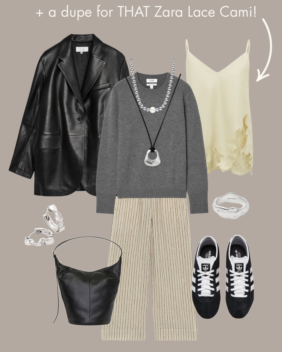 I found an alternative for the sold out Zara butter yellow silk trim camisole i have - perfect for adding interest to summer outfits with layering! A flatly vs on me ➡️


Stripe linen trousers - silk lace trim camisole - leather blazer - adidas Tokyo trainers - grey sweater - cashmere jumper - silver jewellery - beaded necklace - pendant necklace - Arket - spring outfit - trending shoes - striped trousers - summer trousers 

#LTKuk #LTKstyletip #LTKsummer