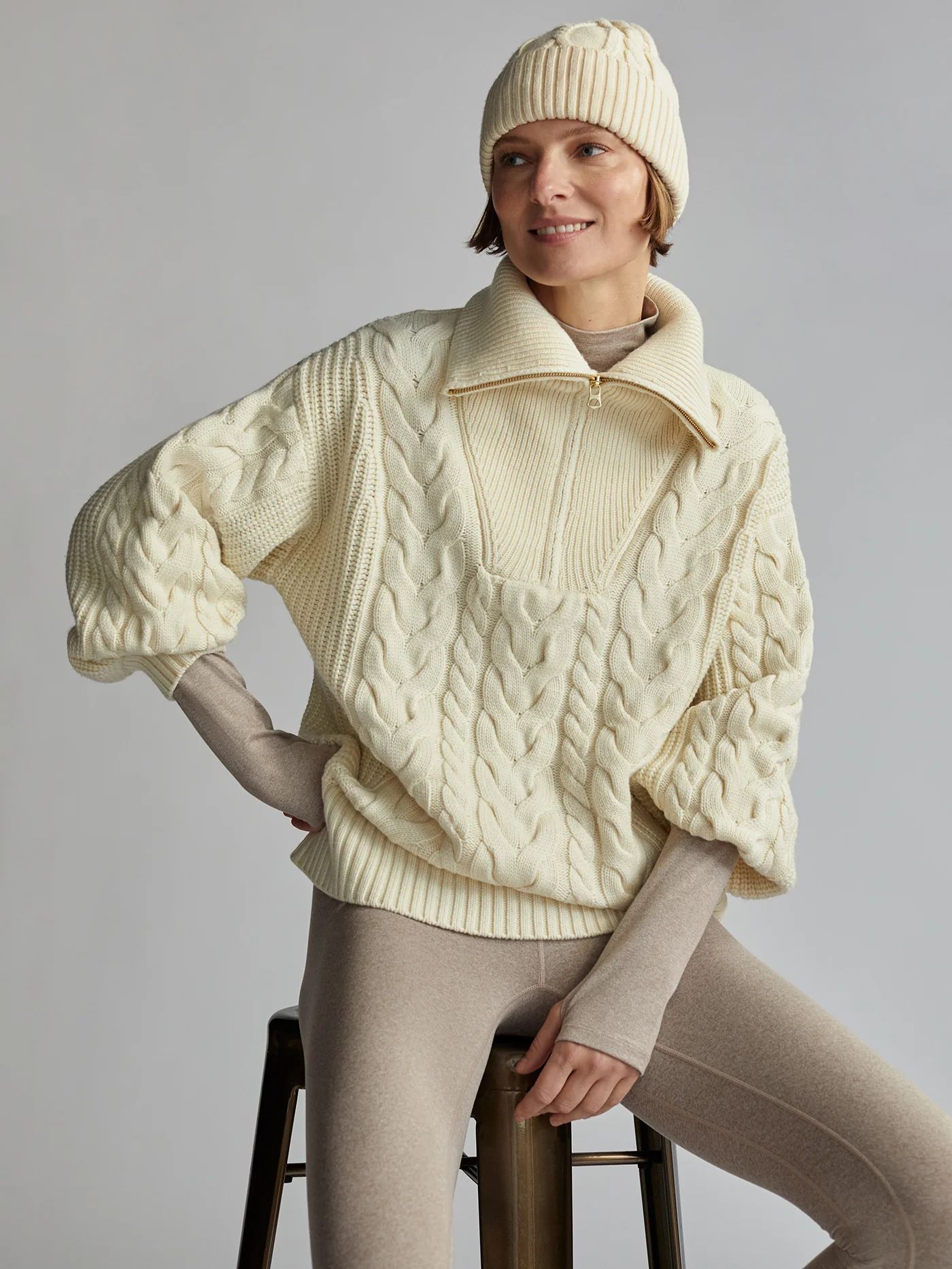 Daria Half Zip Cable KnitOversized and crafted for maximum coverage, the Daria is perfect for wea... | Varley USA