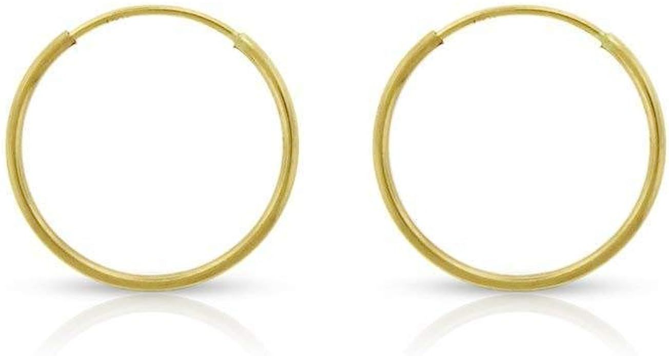 14k Yellow Gold Women's Endless Continuous Round Tube Hoop Earrings 1mm Thick 10mm - 20mm, Basic ... | Amazon (US)