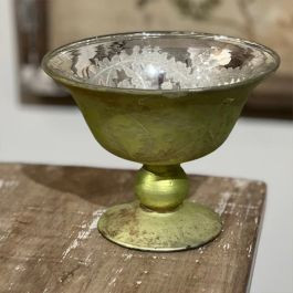 Antiqued Etched Mercury Glass Compote Bowl | Antique Farm House