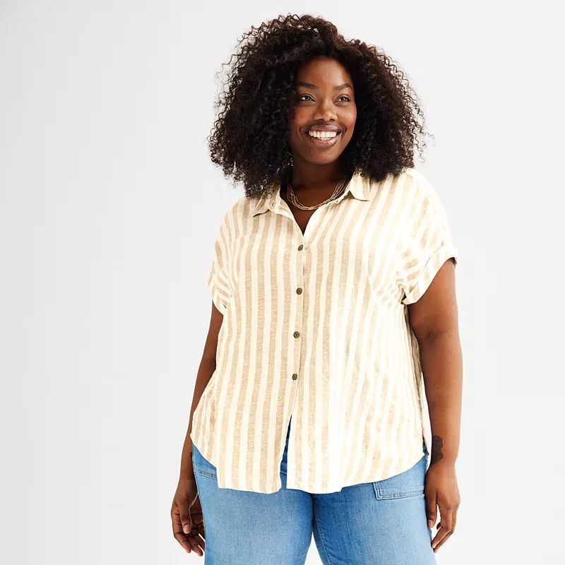 Plus Size Sonoma Goods For Life® Oversized Linen-Blend Camp Shirt | Kohl's