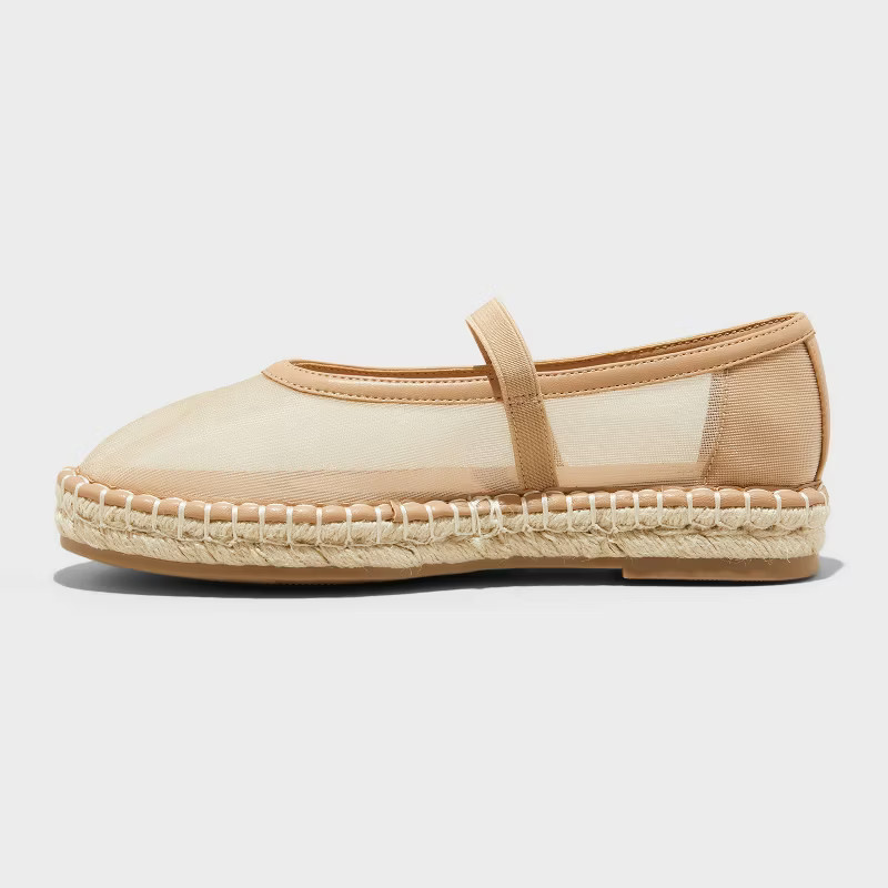 Women's Celia Mesh Mary Jane Espadrille Flat with Memory Foam Insole - Universal Thread™ Tan | Target