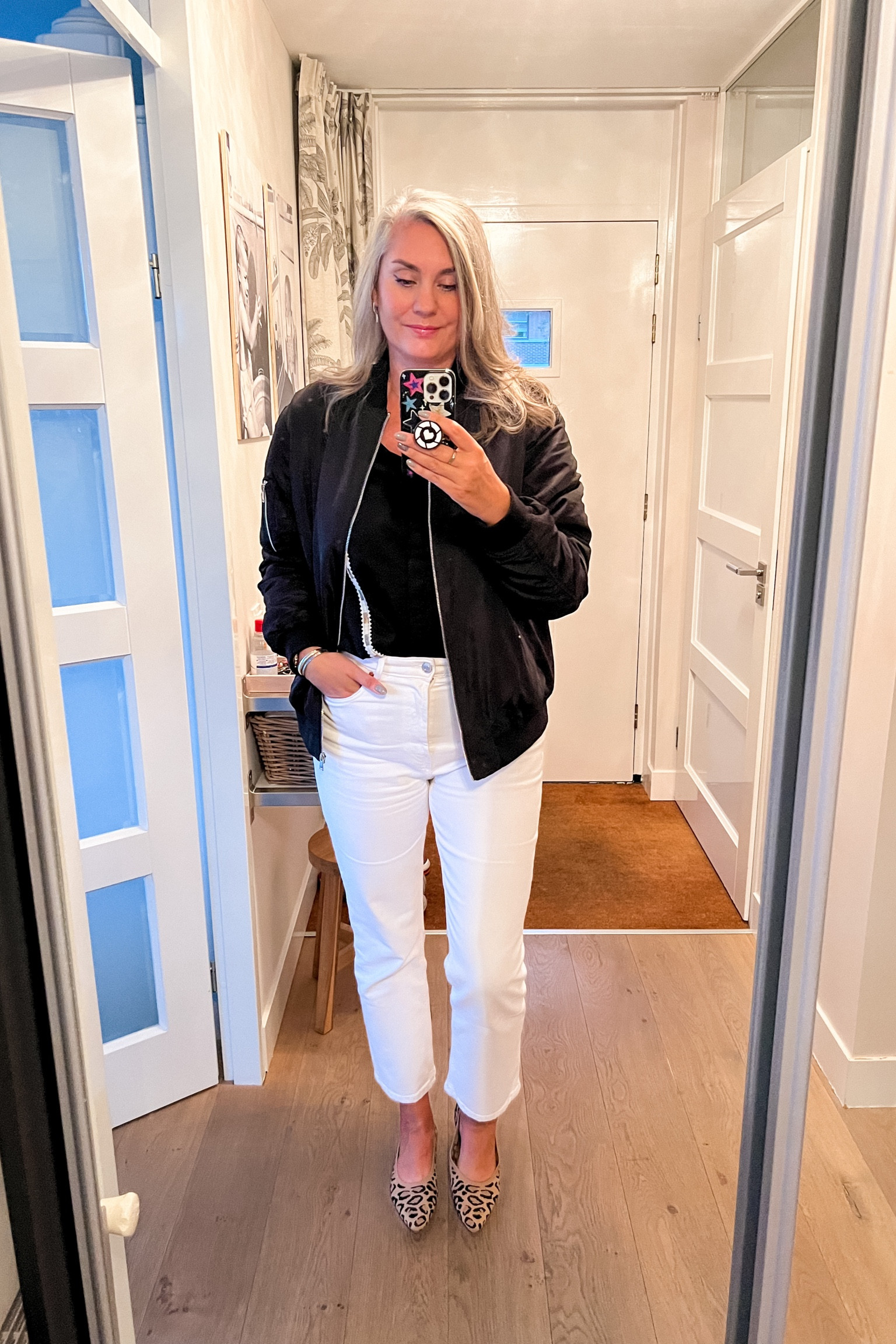 A black blouse with embroidered detailing (old Shoeby) paired with white straight jeans (old Zara) and my favorite bomber jacket. Vivaia leopard print flats  



#LTKover40 #LTKworkwear #LTKstyletip