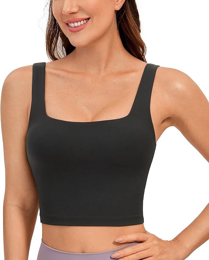 CRZ YOGA Butterluxe Womens Square Neck Longline Sports Bra - Workout Crop Tank Tops Padded with B... | Amazon (US)