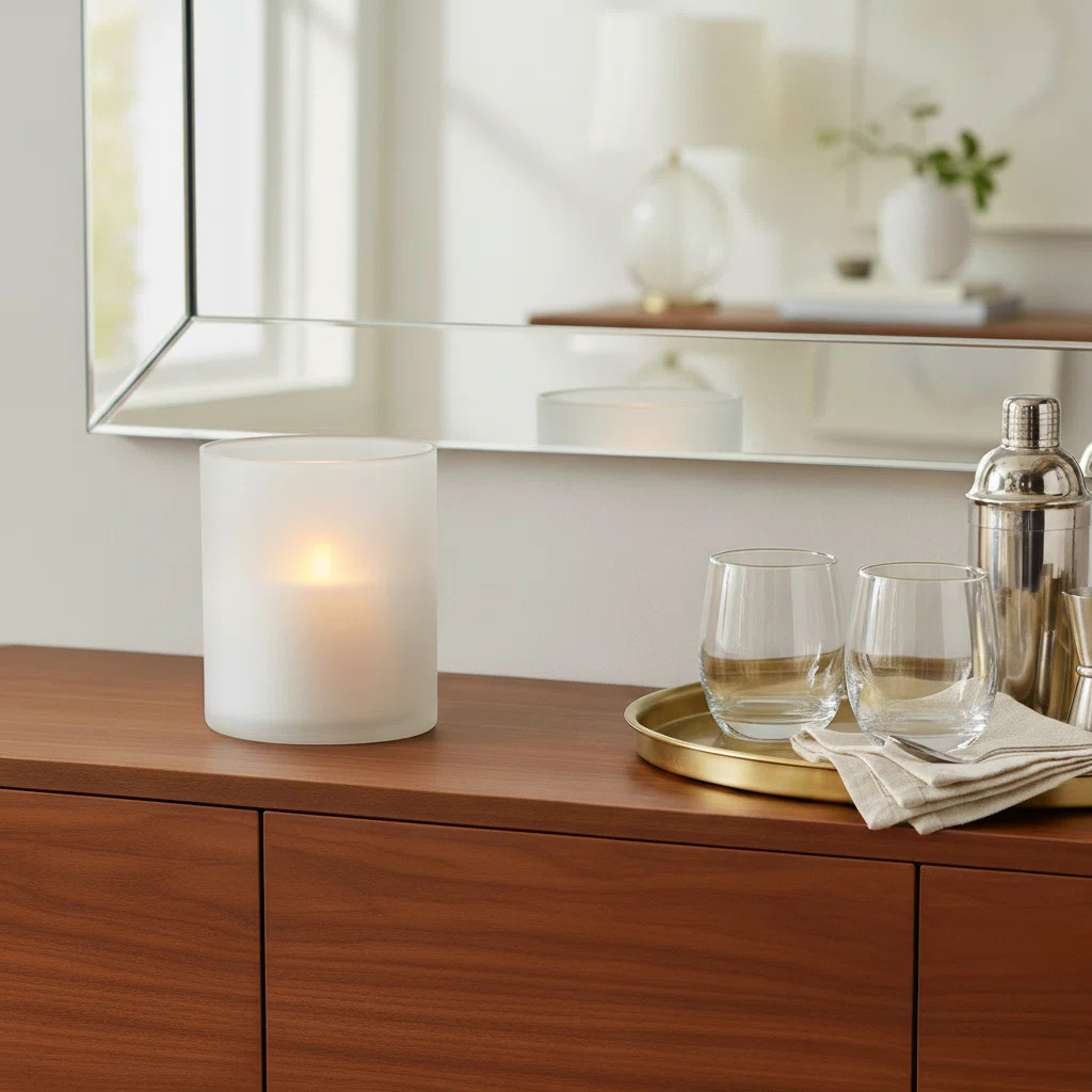 Decorative Round Hurricane Candle Holder with Frosted Bottom Style - Modern Glass Pillar Candlest... | Wayfair North America