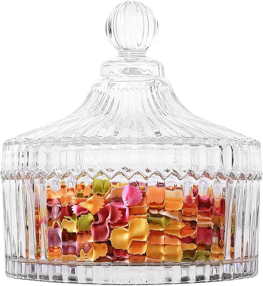 ComSaf Glass Candy Dish with Lid, 14OZ Candy Jars with lid for Office Desk, Covered Candy Dish fo... | Amazon (US)