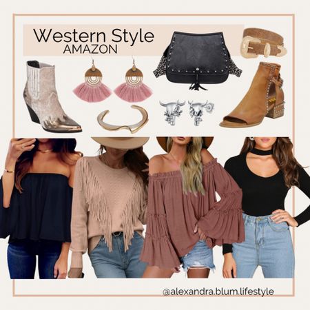 Western Style tops, booties, earrings, belt, and crossbody purse! Amazon fashion! Amazon finds! Country concert outfits. Western 

#LTKfindsunder100 #LTKmidsize #LTKitbag