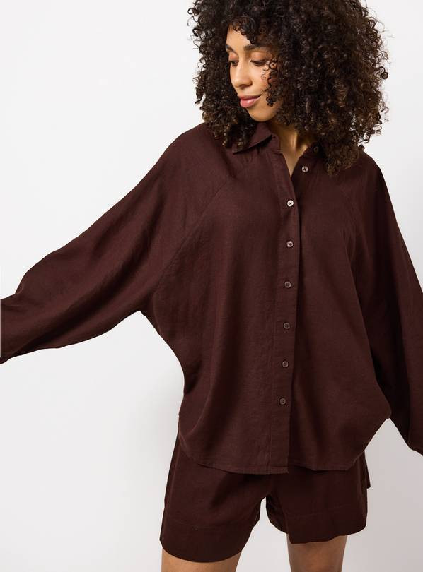 Brown Linen Blend Long Sleeve Shirt 10 | Tu Clothing