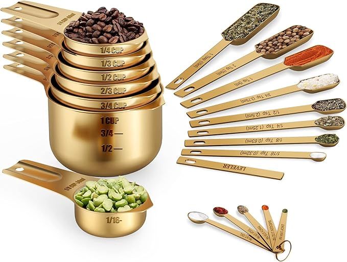 Wildone Copper Plated Measuring Cups & Spoons Set of 21 - Includes 7 Stainless Steel Nesting Meas... | Amazon (US)