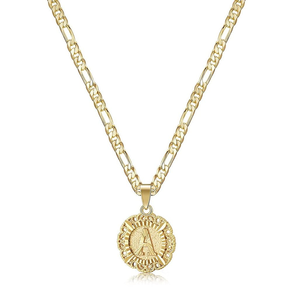 KissYan Initial Necklaces for Women, 14K Gold Plated Round Letter Pendant Capital Monogram Neckla... | Amazon (US)