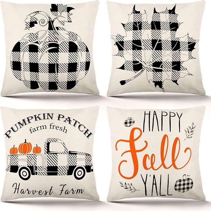 YGEOMER Fall Pillow Covers 18x18 Inch Set of 4 Fall Decor for Home Autumn Farmhouse Buffalo Plaid... | Amazon (US)