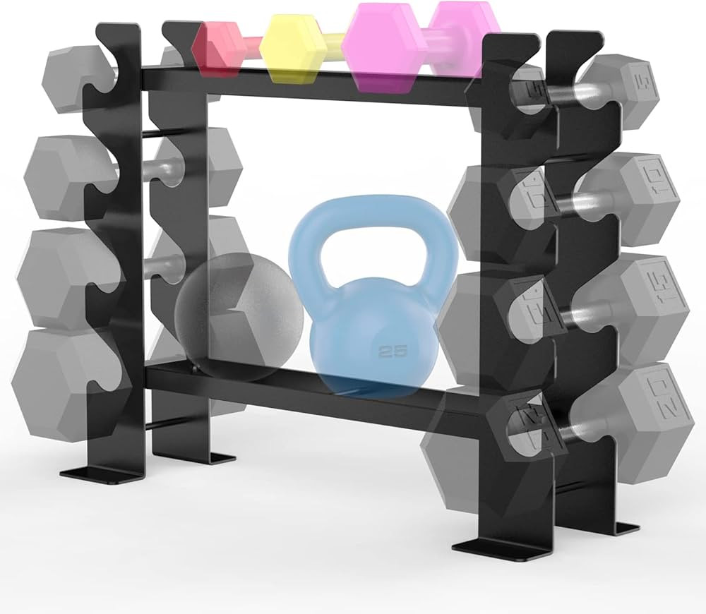 JX FITNESS 2 Tier Dumbbell Rack Stand, Steel Weight Rack for Home Gym Dumbbell Storage, Rack Only | Amazon (US)