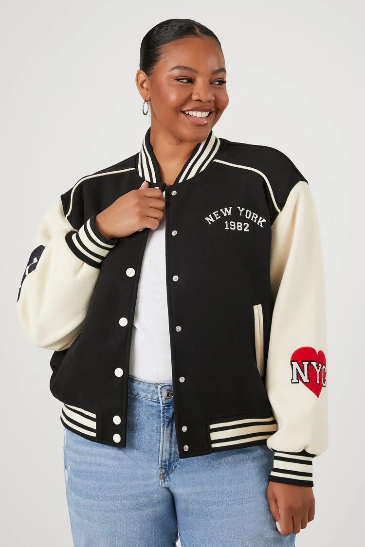 Plus Size Varsity Letterman Bomber Jacket | Forever 21