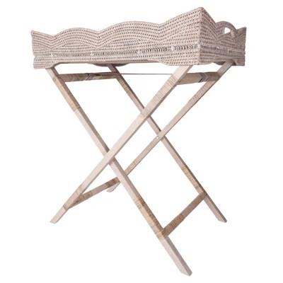 Scallop Design Butler Tray With Wooden Legs | Wayfair North America