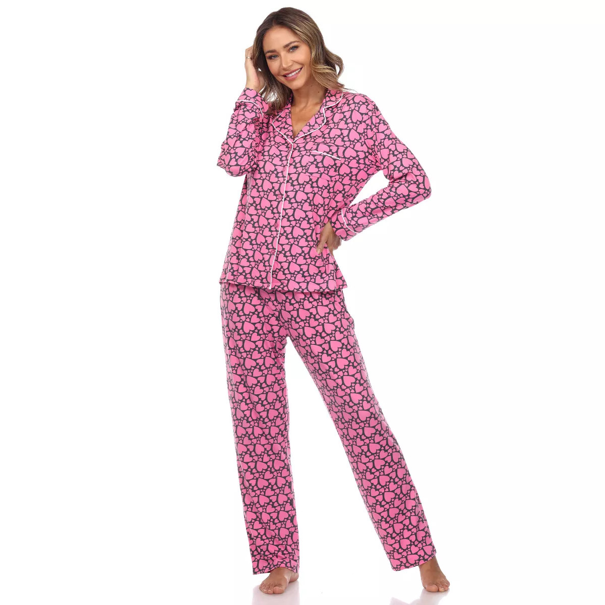 Women's Long Sleeve Heart Print Pajama Set - White Mark | Target