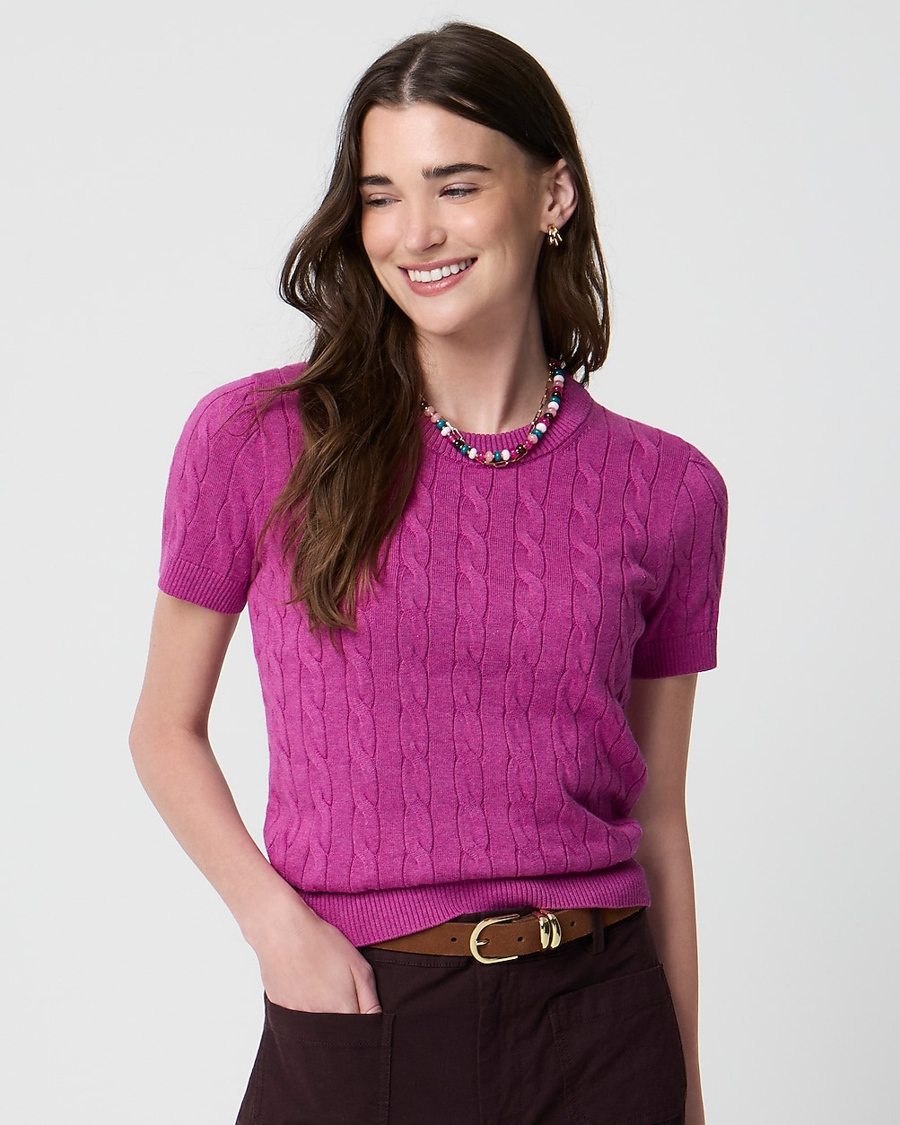 Short-sleeve cotton cable crewneck sweater | J.Crew Factory