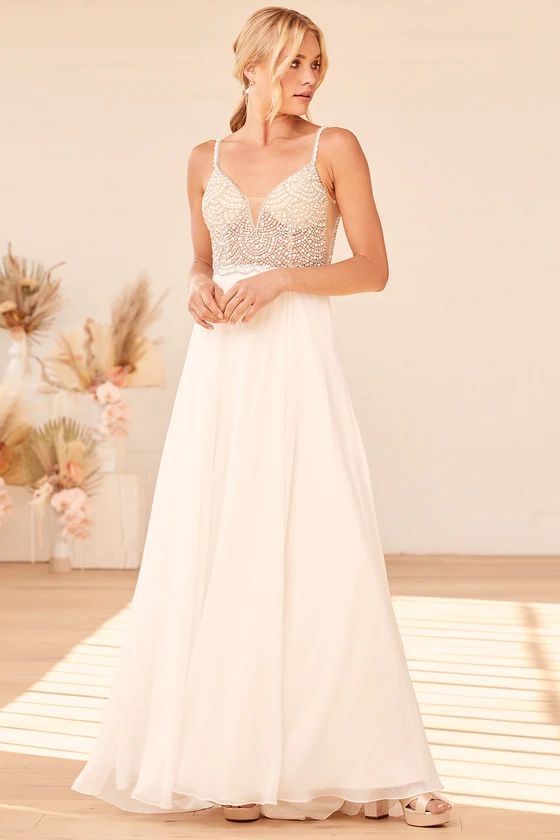True Love White Beaded Rhinestone Maxi Dress | Lulus (US)