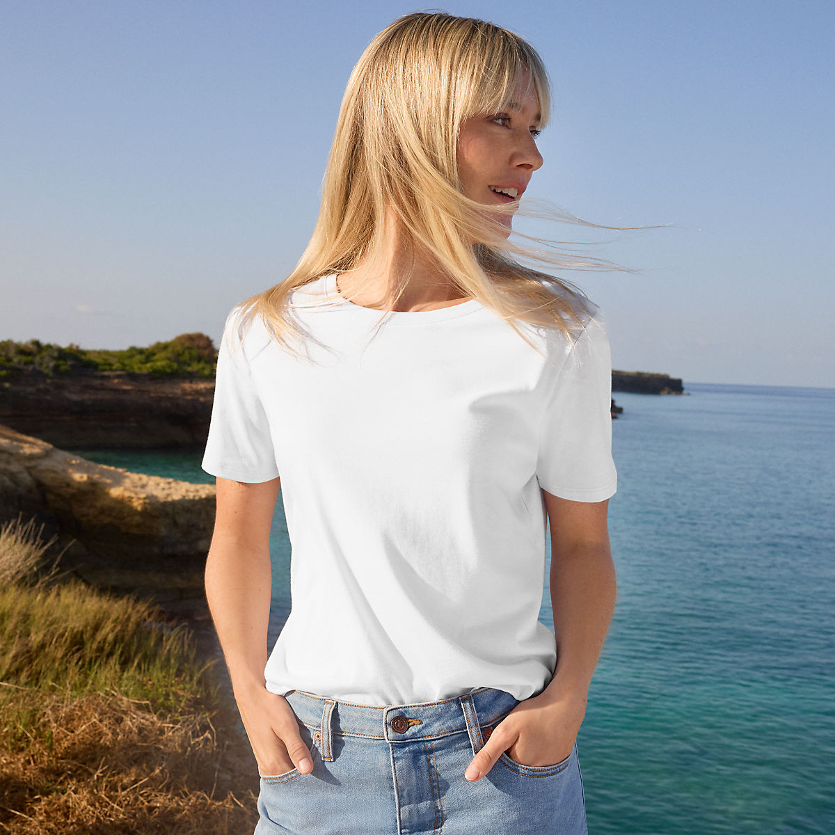 Women's Relaxed Supima Cotton Crew Neck T-Shirt | Lands' End (US)
