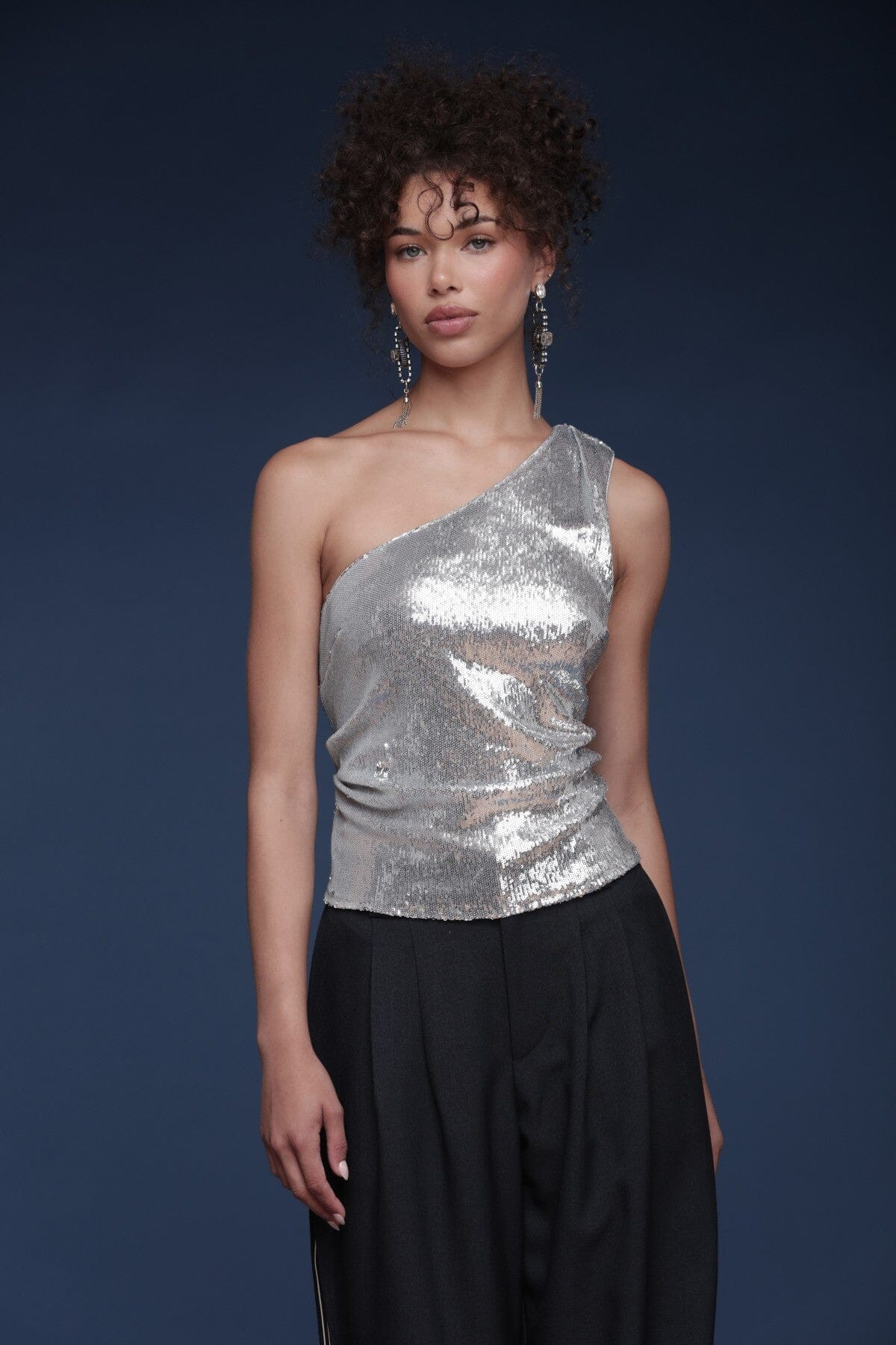 One Shoulder Sequin Ruched Top | Avec Les Filles