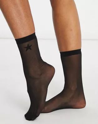 ASOS DESIGN sheer calf length socks with star detail in black | ASOS (Global)
