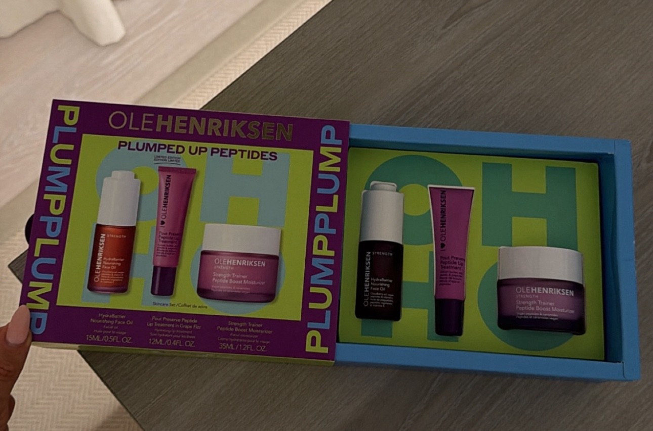 This is such a good gift set for Christmas! All the products in this set are amazing and perfect for the winter! 2/3 of the products are full sized one of which being my daily moisturiser, it’s so good and is a balmy formula that melts into the skin! It’s so so hydrating. The other full sized product is the peptide pout preserve which is the best lip balm ever! And you also get a travel size of the nourishing facial oil which is so good!! 💜

You can use my code PERRIE on Look Fantastic for money off!! 

#LTKeurope #LTKbeauty #LTKuk