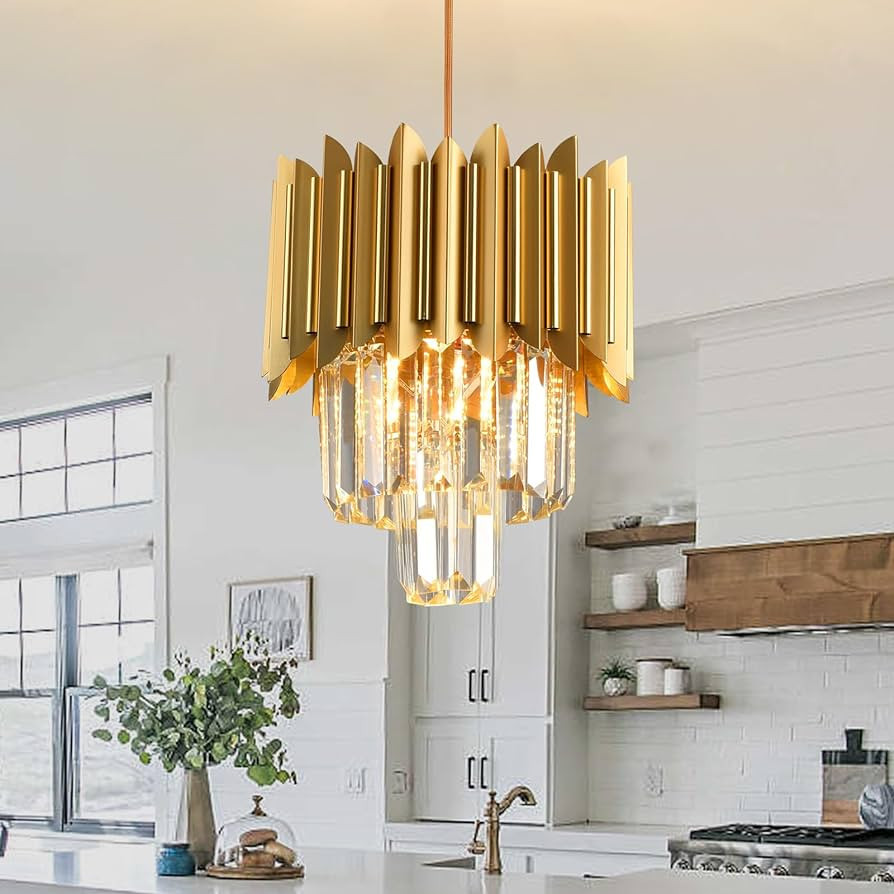 Gold Pendant Light Fixtures Dining Room Chandelier 1-Light Gold Crystal Chandelier Modern Small C... | Amazon (US)