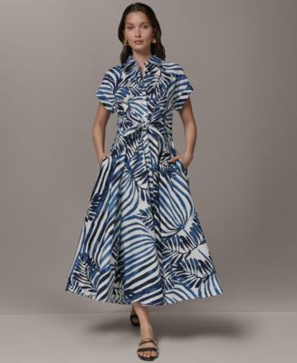 Donna Karan Weekend Women's Short-Sleeve Button-Front Shirt Dress - Nightfall Combo Palm Print | Macy's