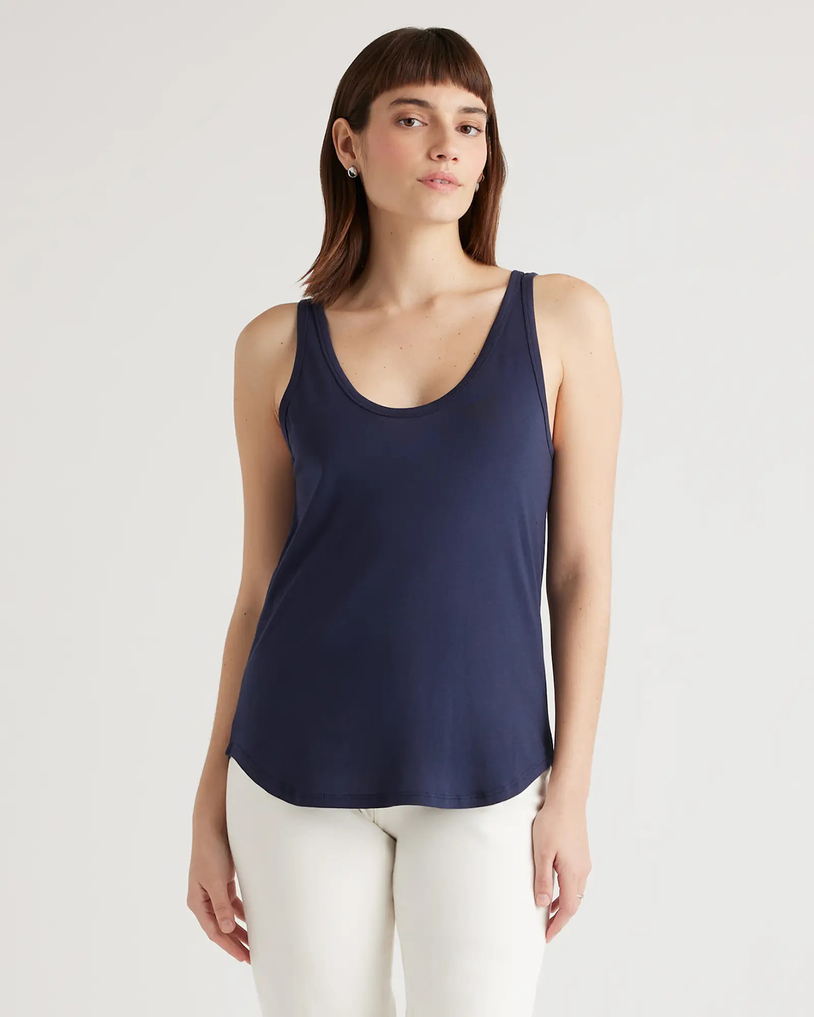 Cotton Modal Double Scoop Neck Tank in Navy | Quince