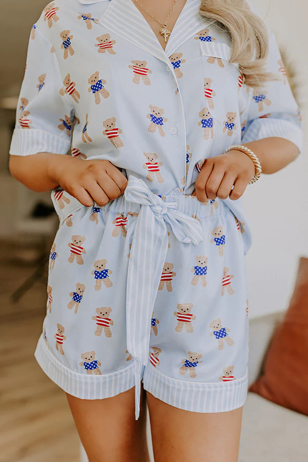 Beary Patriotic Satin Pajama Shorts | Impressions Online Boutique
