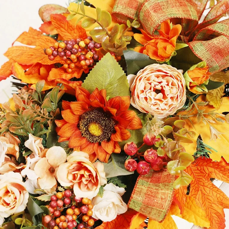 Pre-lit Fall Wreath,Autumn Harvest Wreath,Pumpkins Pinecones Berries Artificial Maple Leaves Wrea... | Walmart (US)