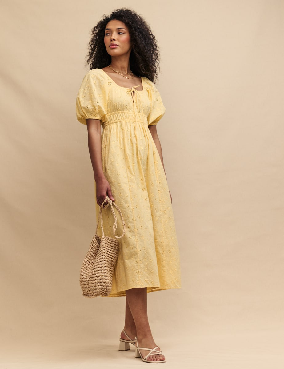 Yellow Broderie Anglaise Evelyn Midi Dress | Nobody's Child