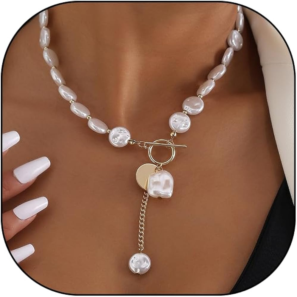 Natural Pearl Pendant Necklace for Women Teen Girls,Adjustable Baroque Dainty Pearl Beads Choker,... | Amazon (US)