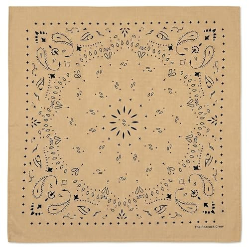 The Peacock Crew Almond Bandana for Men & Women – Premium Soft Cotton, Cute Western Cowboy Paisley Scarf, Beige Headband & Neck Accessory, Gift-Ready Kraft Packaging | Amazon (US)