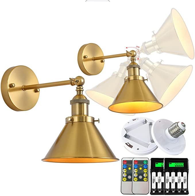 civaza 2-Light Led Industrial Battery Operated Wall Lights, Battery Run Remote Control Wireless C... | Amazon (US)