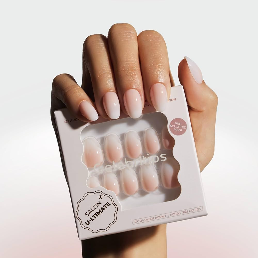 Celebritips Press On Nails - Salon U-ltimate\u2122 | French Ombre, Extra Short Round Nails, Reusa... | Amazon (US)