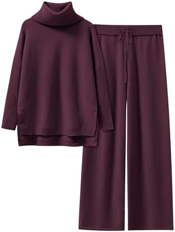 ANRABESS Women Two Piece Outfits Oversized Turtleneck Knit Pullover Sweater Top Wide Leg Pants Lo... | Amazon (US)