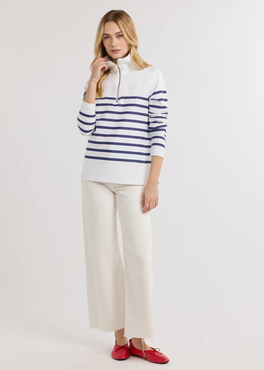 Manchester Pullover in Terry Fleece (White/Velvet Morning Placed Stripe) | Dudley Stephens