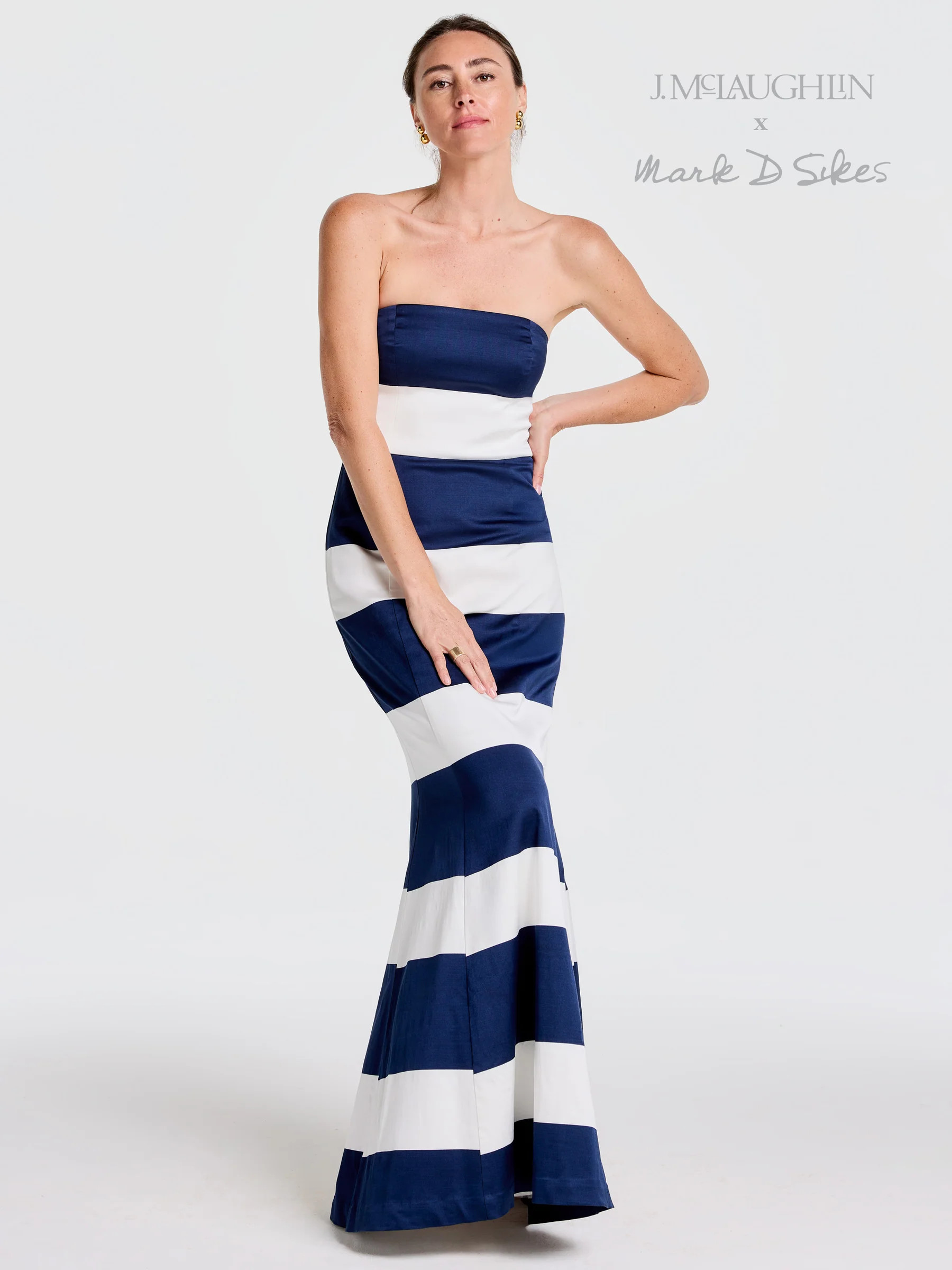 White/Navy Mega Mariner Stripe Ashley Dress | Women's Dresses | J.McLaughlin | J.McLaughlin