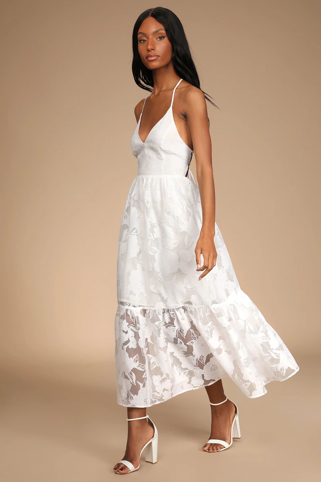 Feeling Like Forever White Jacquard Organza Lace-Up Midi Dress | Lulus (US)