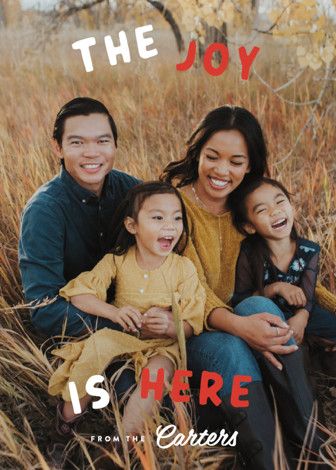 "the joy is here" - Customizable Grand Holiday Cards in Red by Sara Hicks Malone. | Minted