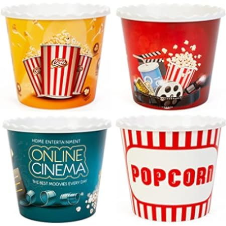 Modern Style Reusable Plastic Popcorn Containers / Popcorn Bowls Set for Movie Theater Night - Washa | Amazon (US)