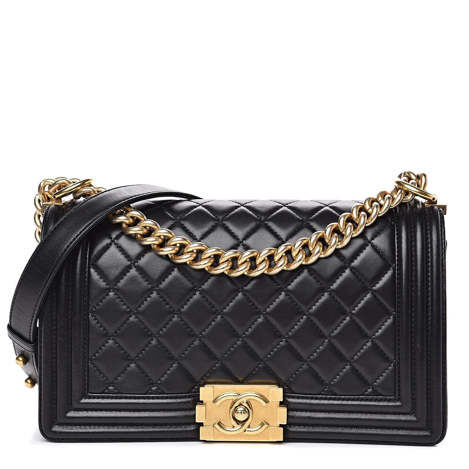 Lambskin Quilted Medium Boy Flap Black | Fashionphile