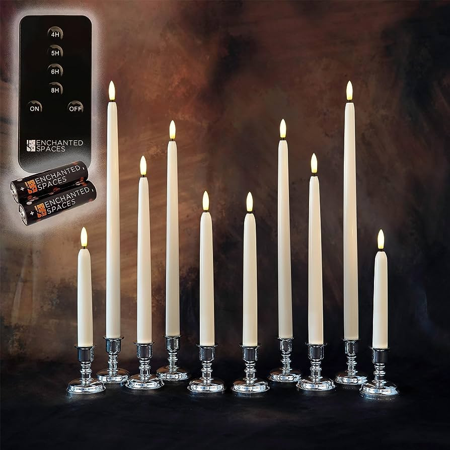 Enchanted Spaces 10 pc Combo Pack of 5 Sizes Flameless LED Ivory Taper Candles, Includes Pairs of 6” | Amazon (US)