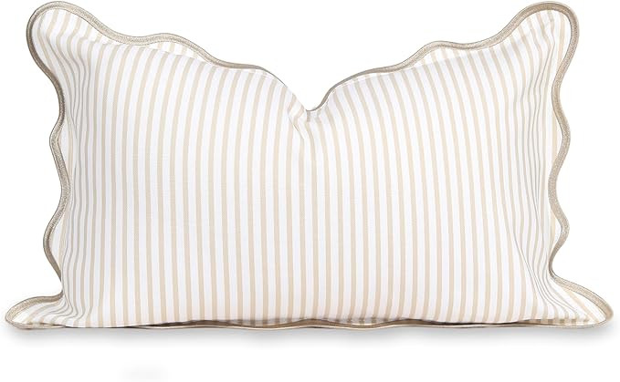 Hofdeco Premium Coastal Patio Indoor Outdoor Scalloped Lumbar Pillow Cover Only, 12"x20" Water Re... | Amazon (US)